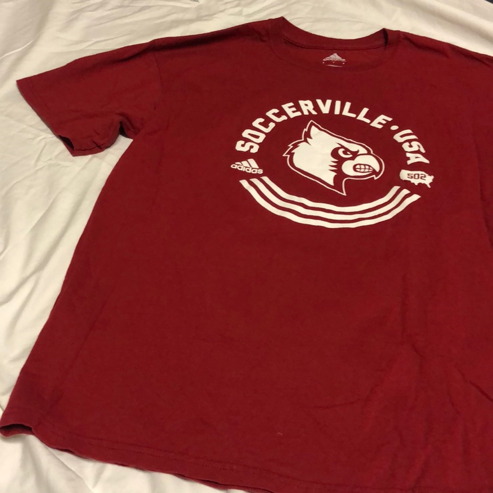 Adidas Mens Soccerville USA Graphic Logo Tee Front and Back Red Medium